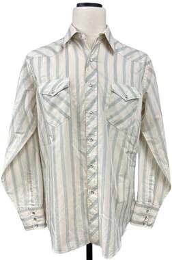 Vintage 80s Wrangler Striped Pearl Snap Western Shirt Men 17x35 USA